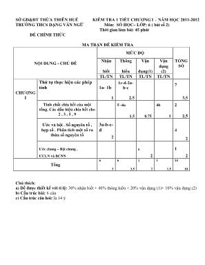 Đề kiểm tra 1 tiết Chương I môn Số học Lớp 6 (Bài số 2) - Năm học 2011-2012 - Trường THCS Đặng Văn Ngữ (Có đáp án)